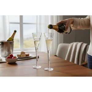 Waterford‎ Crystal Wishes Toasting Love & Romance Flutes-Set Of 2 With Box